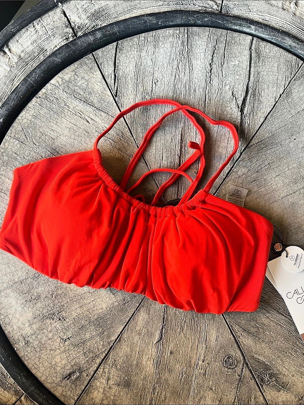 Calia Women's Swim Scrunched Tie Back Bikini Top Red Medium